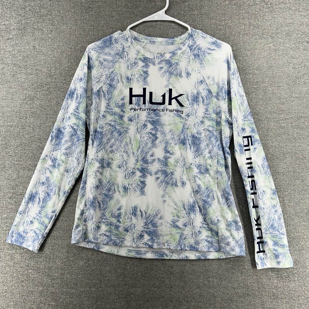 Huk Performance Fishing Shirt Women Size Medium Blue Camouflage Boating